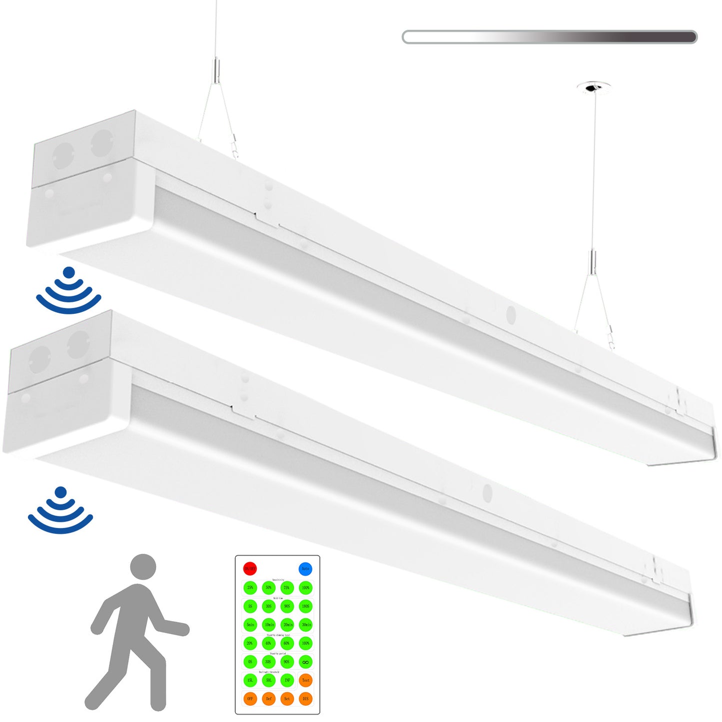 Walrusled 4FT Motion Sensor LED Stairwell Wraparound Batten Light with Remote, 2 Wattages/2 Lumens Selectable, 20W/40W, 2500lm/5000lm, 5000K, 100-277V, IP20, Dimmable 4 Foot LED Wrap Around Batten Light Fixture, 120CM Flush Mount LED Garage Ceiling Light