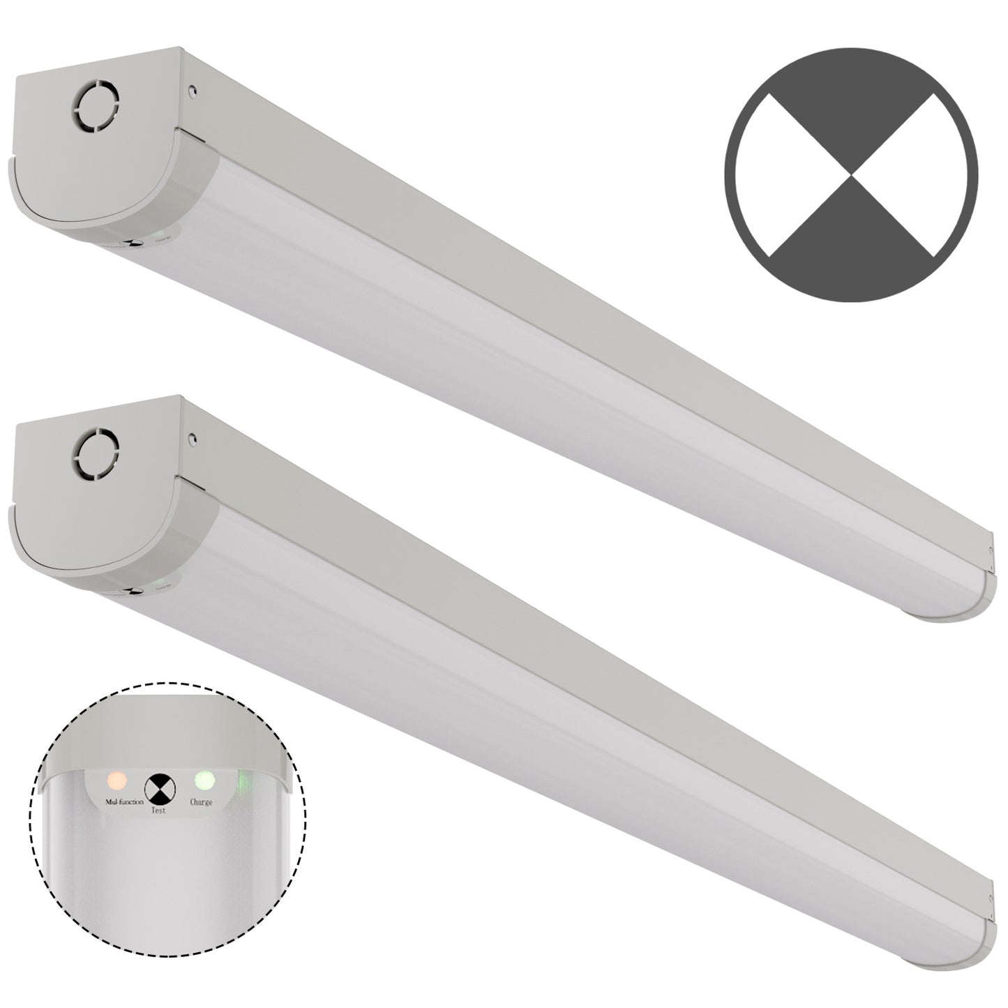 Walrusled 4FT LED Linear Strip Emergency Batten Light Fixture, Power Selectable 20W/40W, 2500lm/5000lm, Battery Backup, 5000K, IP20, 4 Foot LED Shop Strip Pendant Light, Flush Mount 120cm LED Garage Workshop Hallway Stairwell Ceiling Batten Light Fixture