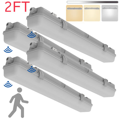 Walrusled 2FT Motion Sensor LED Wraparound Vapor Tight Batten Light, 2 Wattages/3 CCT Selectable 10W/20W 1250lm/2500lm 3000K/4000K/5000K, IP65, IK08, Dimmable 2 Foot LED Tunnel Wrap Waterproof Light Fixture, 60CM Flush Mount LED Vapor Proof Ceiling Light