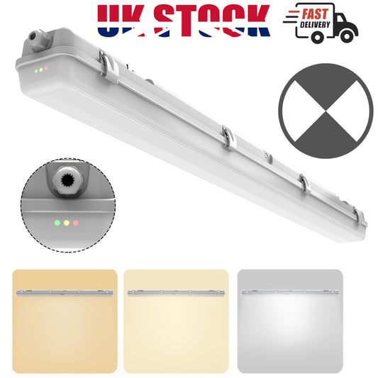 UK Walrusled 4FT LED Stairwell Wraparound Waterproof 3HR Emergency Batten Light Fitting, 3 CCT Selectable, Battery Backup, Anti Corrosive, IP65 20W/40W, 2500lm/5000lm Strip Fixture, 3000K/4000K/5000K, 4 Foot Led Outdoor Ceiling Garage Light, UKCA