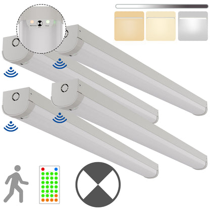 Walrusled 4FT Motion Sensor LED Linear Strip Emergency Batten Pendant Light Fixture w/Remote, 3 CCT Power Selectable, 20W/40W, 2500lm/5000lm, Battery Backup, 3000K/4000K/5000K, Dimmable Flush Mount 4 Foot LED Shop Garage Strip Ceiling Batten Light Fixture