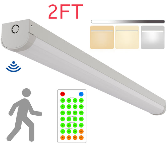 Walrusled 2FT Motion Sensor LED Linear Strip Batten Light with Remote, 2 Wattages/2 Lumens/3 CCT Selectable, 10W/20W, 1250lm/2500lm, 3000K/4000K/5000K, Dimmable 2 Foot LED Shop Batten Light Fixture, 60CM Flush Mount Garage Hallway Ceiling Batten Light