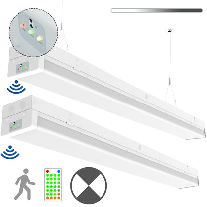 Walrusled 4FT Motion Sensor LED Patio Wraparound Emergency Batten Light w/Remote, Power Selectable, 20W/40W 2500lm/5000lm, Battery Backup, 5000K, IP20, Dimmable 4 Foot LED Office Wrap Around Batten Light Fixture, 120CM Flush Mount LED Garage Ceiling Light