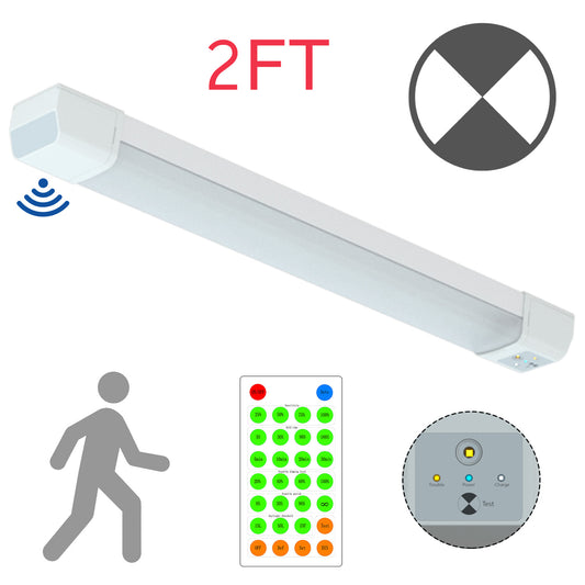 Walrusled 2FT Motion Sensor LED Tri Proof Emergency Batten Light, Power Selectable 10W/20W 1250lm/2500lm, Battery Backup, 5000K, IP65, IK10, Dimmable 2 Foot LED Waterproof Vapor Tight Linear Light Fixture, 60CM Flush Mount Led Vapor Proof Ceiling Light