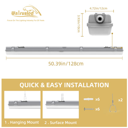 Walrusled 4FT LED Stairwell Wraparound Vapor Tight Emergency Batten Light, 3 CCT Power Selectable, 20W/40W 2500lm/5000lm, Battery Backup, 3000K/4000K/5000K, IP65, 4 Foot LED Wrap Waterproof Light Fixture, 120CM Flush Mount Led Vapor Proof Ceiling Light