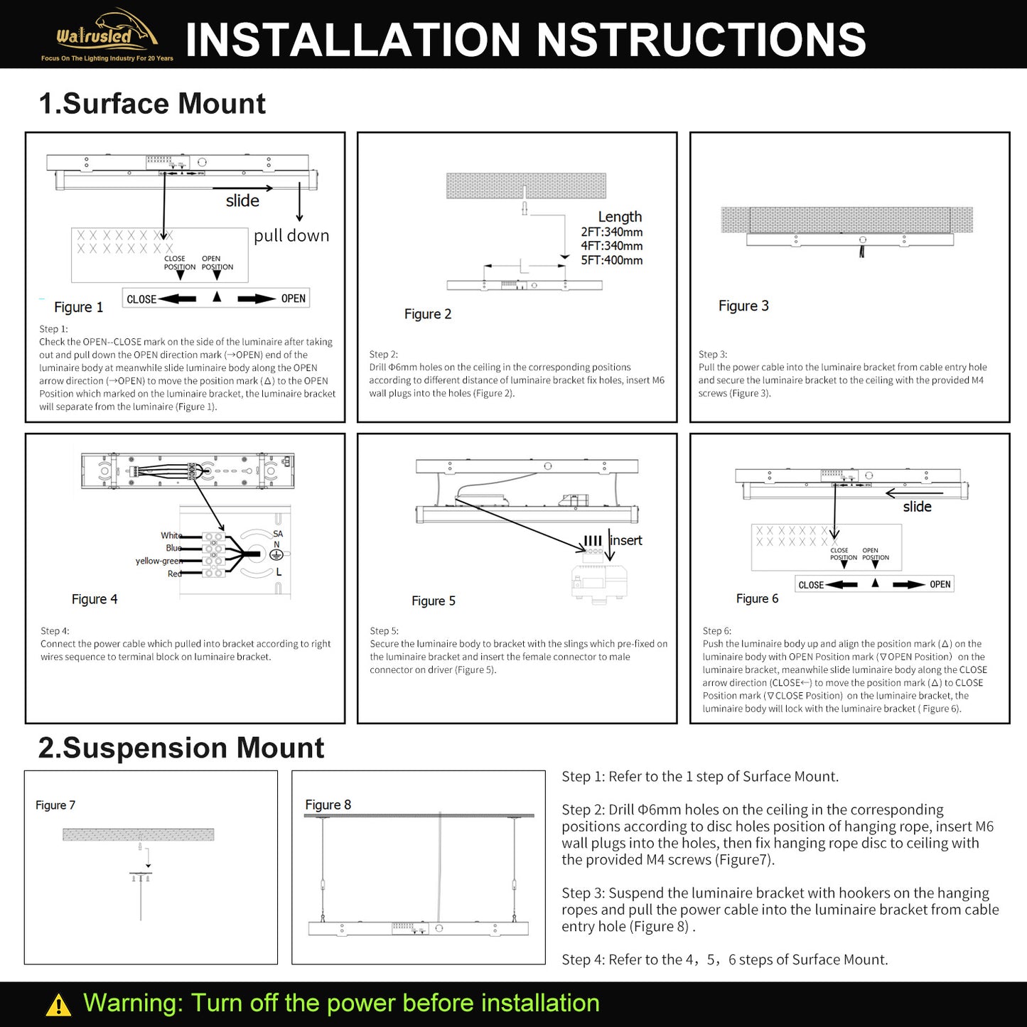 Walrusled 4FT Motion Sensor LED Patio Wraparound Emergency Batten Light w/Remote, Power Selectable, 20W/40W 2500lm/5000lm, Battery Backup, 5000K, IP20, Dimmable 4 Foot LED Office Wrap Around Batten Light Fixture, 120CM Flush Mount LED Garage Ceiling Light