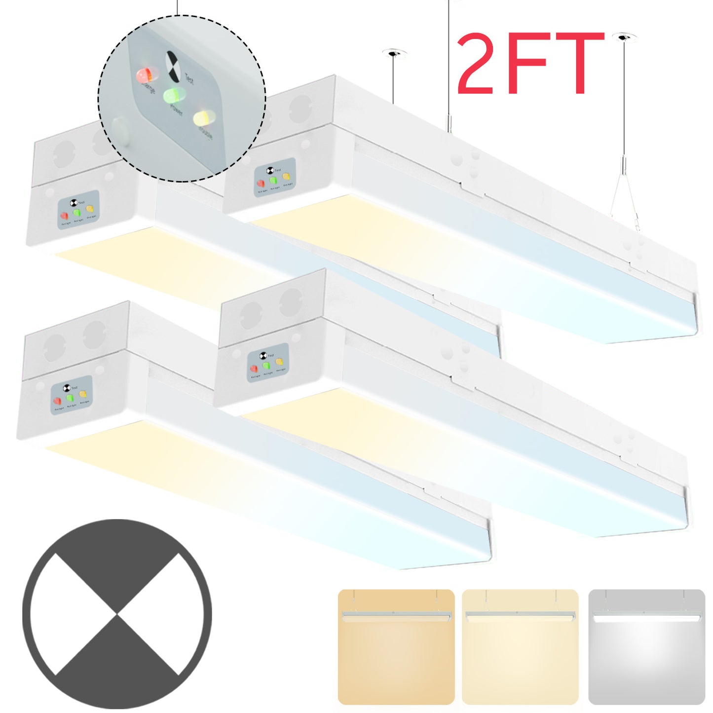 Walrusled 2FT LED Kitchen Wraparound Emergency Batten Light Fixture, 3 CCT Power Selectable 10W/20W 1250lm/2500lm, Battery Backup, 3000K/4000K/5000K, IP20, 2 Foot LED Garage Wrap Around Batten Light Fixture, 60CM Flush Mount LED Stairwell Ceiling Light