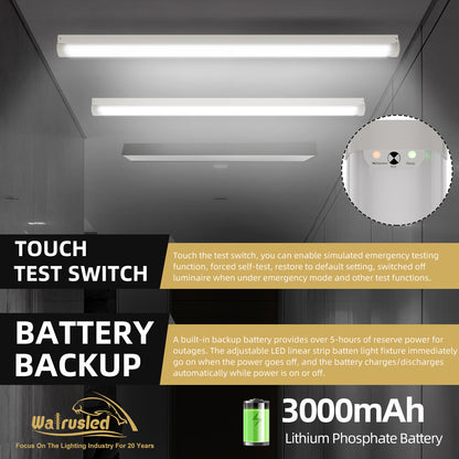 Walrusled 4FT Motion Sensor LED Linear Strip Emergency Batten Pendant Light Fixture w/Remote, 3 CCT Power Selectable, 20W/40W, 2500lm/5000lm, Battery Backup, 3000K/4000K/5000K, Dimmable Flush Mount 4 Foot LED Shop Garage Strip Ceiling Batten Light Fixture