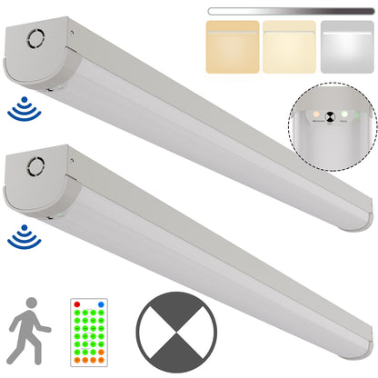 Walrusled 4FT Motion Sensor LED Linear Strip Emergency Batten Pendant Light Fixture w/Remote, 3 CCT Power Selectable, 20W/40W, 2500lm/5000lm, Battery Backup, 3000K/4000K/5000K, Dimmable Flush Mount 4 Foot LED Shop Garage Strip Ceiling Batten Light Fixture