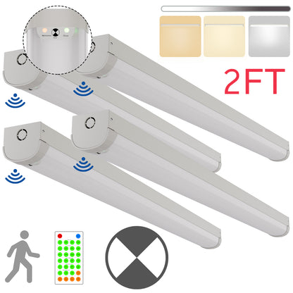 Walrusled 2FT Motion Sensor LED Linear Strip Emergency Batten Light w/Remote, 3 CCT Power Selectable, 10W/20W, 1250lm/2500lm, Battery Backup, 3000K/4000K/5000K, Dimmable 2 Foot LED Linear Strip Shop Light Fixture, 60CM Flush Mount Garage Ceiling Light