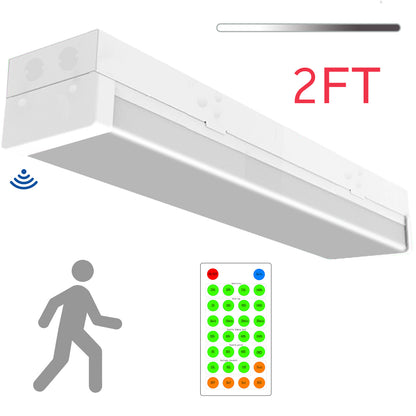 Walrusled 2FT Motion Sensor LED Stairwell Wraparound Batten Light with Remote, 2 Wattages/2 Lumens Selectable, 10W/20W, 1250lm/2500lm, 5000K, 100-277V, IP20, Dimmable 2 Foot LED Wrap Around Batten Light Fixture, 60CM Flush Mount LED Garage Ceiling Light