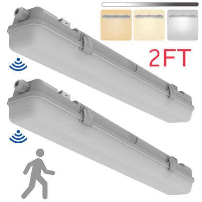 Walrusled 2FT Motion Sensor LED Wraparound Vapor Tight Batten Light, 2 Wattages/3 CCT Selectable 10W/20W 1250lm/2500lm 3000K/4000K/5000K, IP65, IK08, Dimmable 2 Foot LED Tunnel Wrap Waterproof Light Fixture, 60CM Flush Mount LED Vapor Proof Ceiling Light