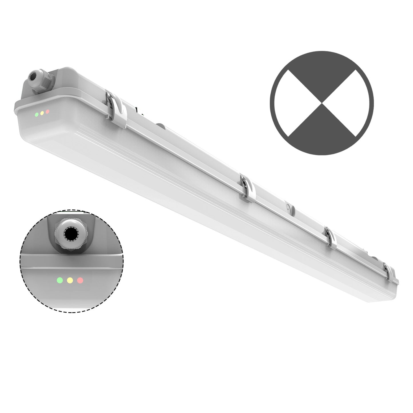 Walrusled 4FT Stairwell LED Wraparound Vapor Tight Emergency Batten Light, Power Selectable 20W/40W, 2500lm/5000lm, Battery Backup, 5000K, IP65, 4 Foot Garage LED Wrap Waterproof Light Fixture, 120CM Flush Mount Tunnel Led Vapor Proof Ceiling Batten Light