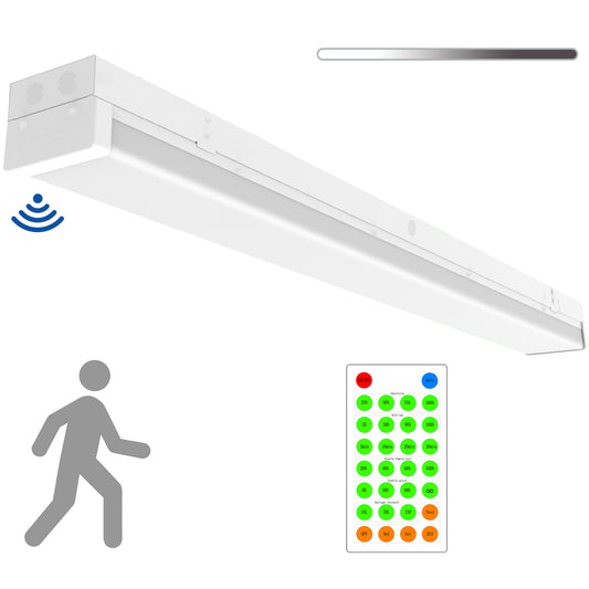 Walrusled 4FT Motion Sensor LED Stairwell Wraparound Batten Light with Remote, 2 Wattages/2 Lumens Selectable, 20W/40W, 2500lm/5000lm, 5000K, 100-277V, IP20, Dimmable 4 Foot LED Wrap Around Batten Light Fixture, 120CM Flush Mount LED Garage Ceiling Light