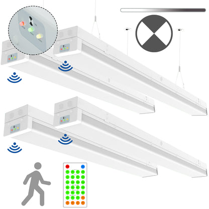 Walrusled 4FT Motion Sensor LED Patio Wraparound Emergency Batten Light w/Remote, Power Selectable, 20W/40W 2500lm/5000lm, Battery Backup, 5000K, IP20, Dimmable 4 Foot LED Office Wrap Around Batten Light Fixture, 120CM Flush Mount LED Garage Ceiling Light