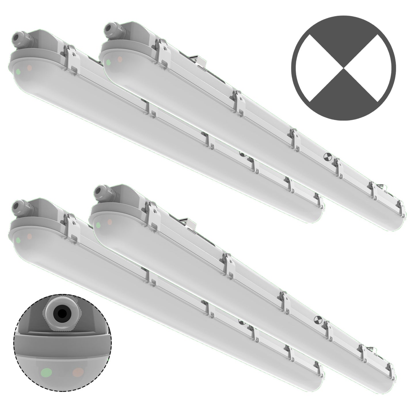 Walrusled 4FT Stairwell LED Linear Strip Vapor Tight Emergency Batten Light, Power Selectable, 20W/40W, 2500lm/5000lm, Battery Backup, 5000K, IP65, 4 Foot Garage LED Tri Proof Light Fixture, Flush Mount 120CM Tunnel Led Vapor Proof Ceiling Batten Light