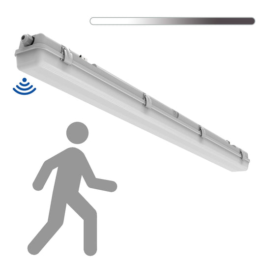 Walrusled 4FT Motion Sensor LED Wraparound Vapor Tight Batten Light, 2 Wattages/2 Lumens Selectable, 20W/40W, 2500lm/5000lm, 5000K, IP65, 100-277V, Dimmable 4 Foot LED Wrap Waterproof Light Fixture, 120CM Flush Mount Led Vapor Proof Batten Ceiling Light