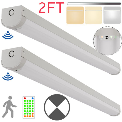 Walrusled 2FT Motion Sensor LED Linear Strip Emergency Batten Light w/Remote, 3 CCT Power Selectable, 10W/20W, 1250lm/2500lm, Battery Backup, 3000K/4000K/5000K, Dimmable 2 Foot LED Linear Strip Shop Light Fixture, 60CM Flush Mount Garage Ceiling Light