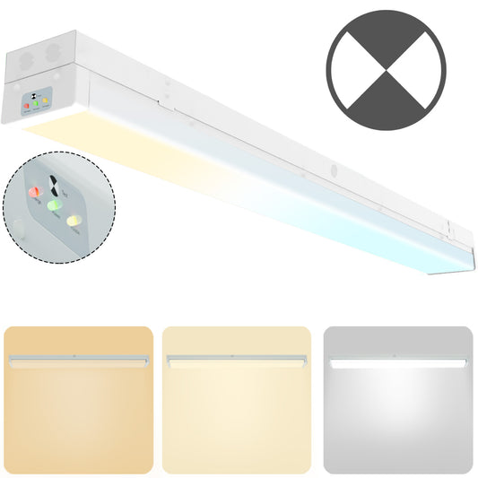 Walrusled 4FT LED Kitchen Wraparound Emergency Batten Light Fixture, 3 CCT Power Selectable, 20W/40W, 2500lm/5000lm, Battery Backup, 3000K/4000K/5000K, IP20, 4 Foot LED Garage Wrap Around Batten Light Fixture, 120CM Flush Mount LED Stairwell Ceiling Light