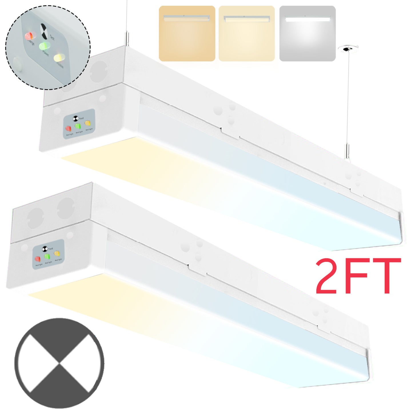 Walrusled 2FT LED Kitchen Wraparound Emergency Batten Light Fixture, 3 CCT Power Selectable 10W/20W 1250lm/2500lm, Battery Backup, 3000K/4000K/5000K, IP20, 2 Foot LED Garage Wrap Around Batten Light Fixture, 60CM Flush Mount LED Stairwell Ceiling Light